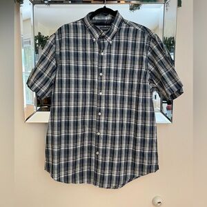 Van Heusen Plaid Button Down Shirt Mens Size L Blue Grey Checkered Classic Fit